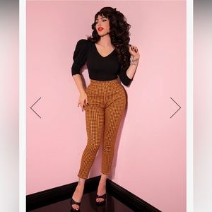 Vixen by Micheline Pitt Pumpkin Orange Gingham Cigarette Pants XS